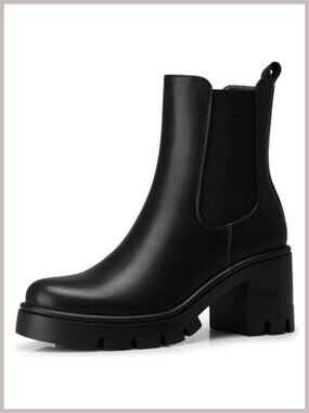 Women Chelsea Ankle Boots: 2.9" Chunky Heel Platform Booties for Fall